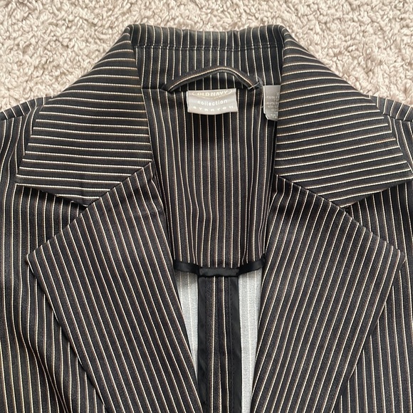 Old Navy Collection Stretch Blazer Suit Jacket Striped Black Brown White Vintage - Picture 2 of 9